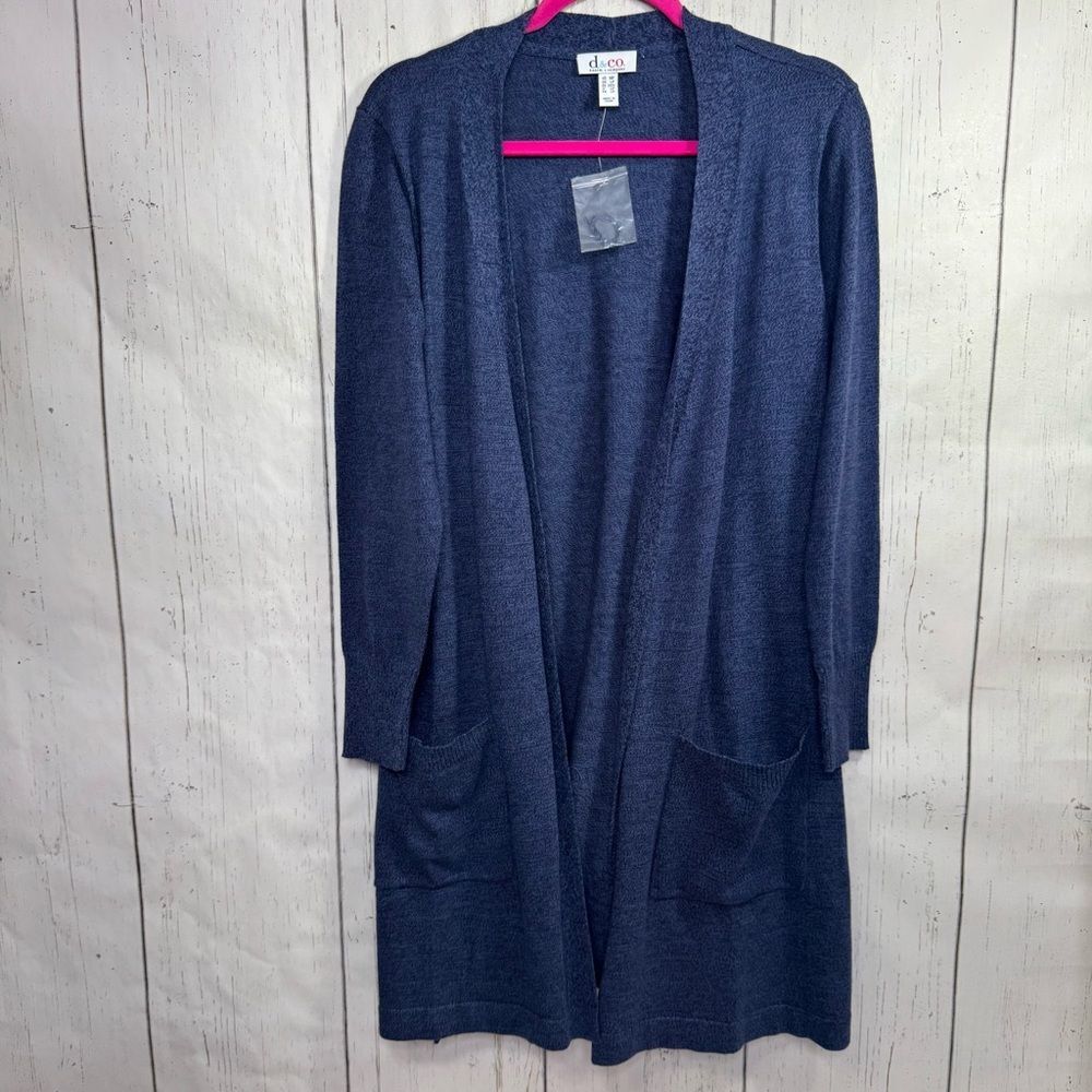 Denim & Co. Blue Open Front Pocket Cardigan Sweater MP Minimalist Layering Comfy